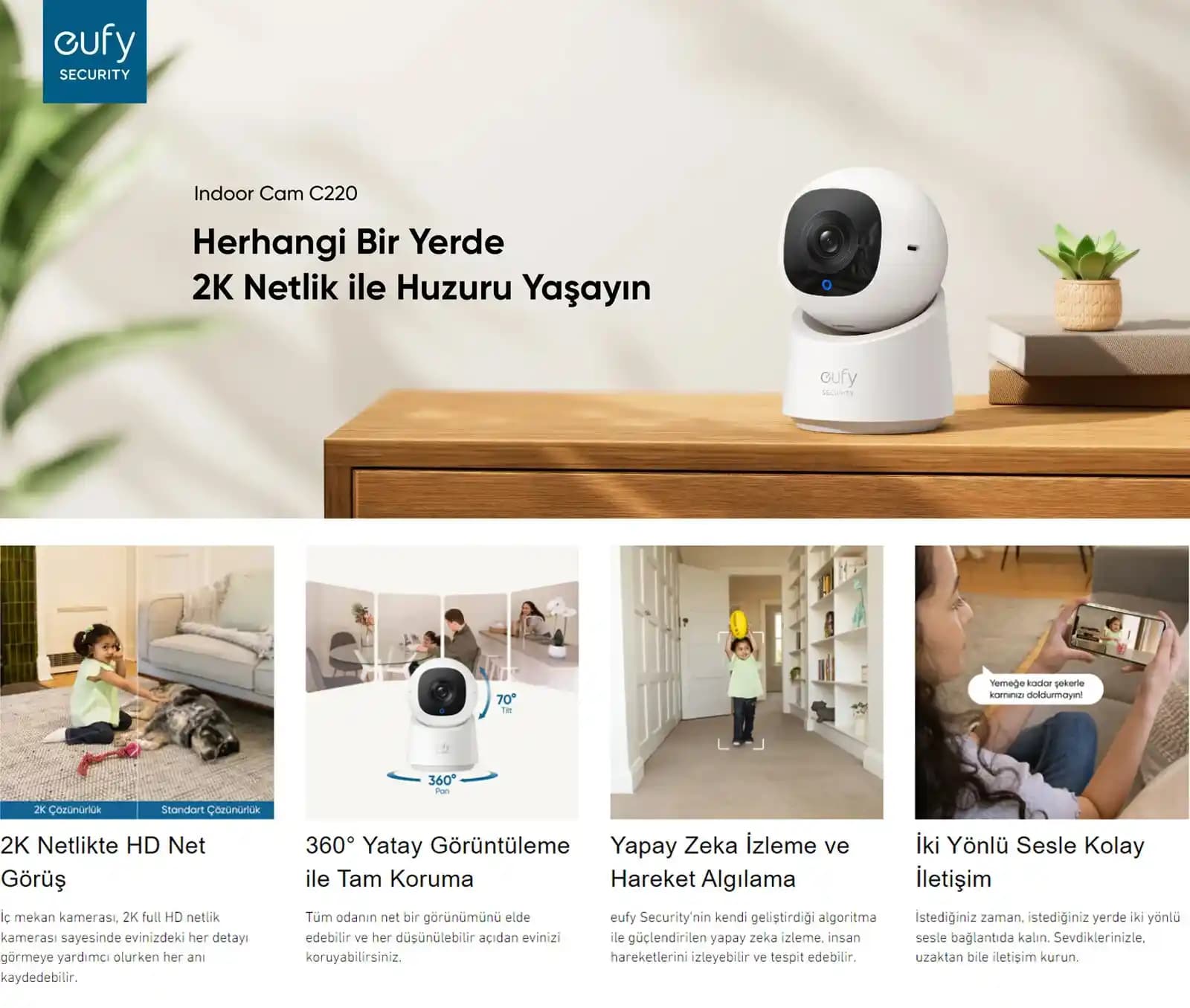 Anker Eufy Security 360 Derece Dönen Akıllı Güvenlik Kamerası ile Geniş Alan İzleme