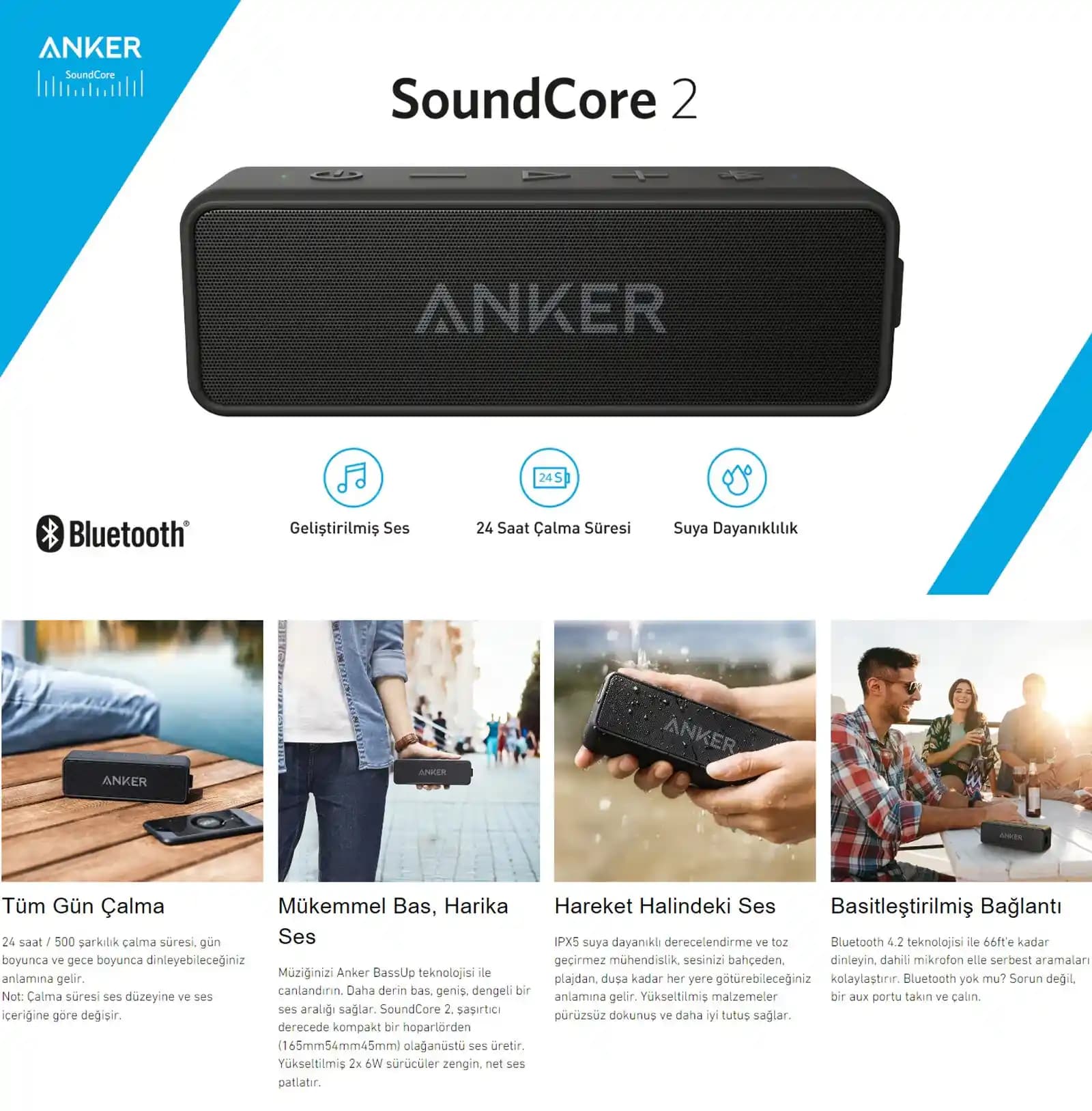 Anker Soundcore 2 Bluetooth Hoparlör: Dayanıklı ve Yüksek Ses Kalitesiyle Taşınabilir Ses