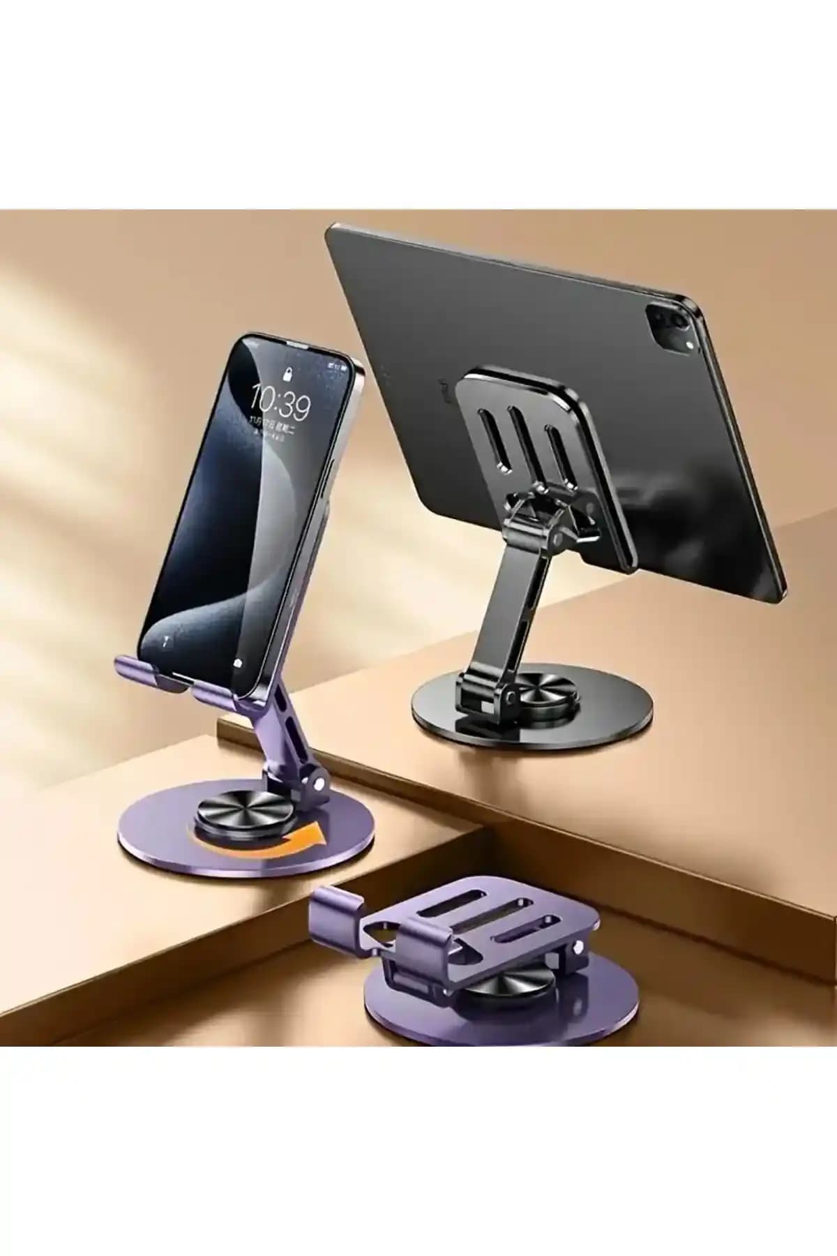 Fibaks 360° Dönebilen Ayarlanabilir Metal Telefon ve Tablet Tutucu Masa Üstü Standı Siyah