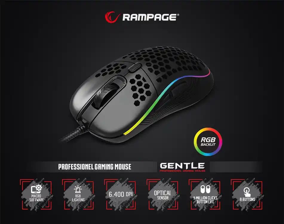 Rampage SMX-R85 Gentle: Hafif ve Ergonomik Kablolu Oyuncu Faresi Performansı