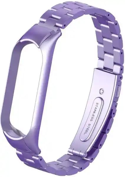 MobaxAksesuar Xiaomi Mi Band 5 için Lila Renkli Klipsli Metal Kordon - Dayanıklı ve Şık