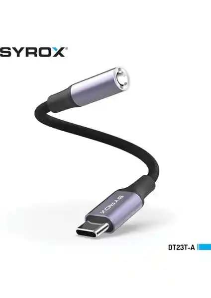 Syrox DT23T-A Hasır Kablo Type-C'den 3.5mm Jack'e Yüksek Kaliteli Ses Dönüştürücü