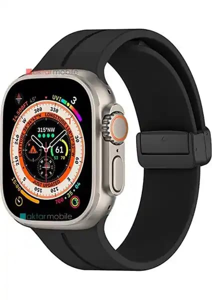 AktarMobile Apple Watch Ultra 49 mm Uyumlu Silikon Spor Kayışı Mıknatıslı Tokalı