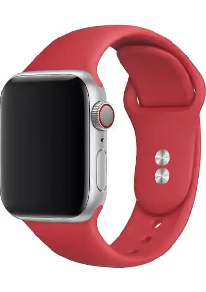 Apple Watch 3-6 için 42-44 mm Silikon Kordon Kırmızı Uyumlu ve Dayanıklı Saat Kayışı
