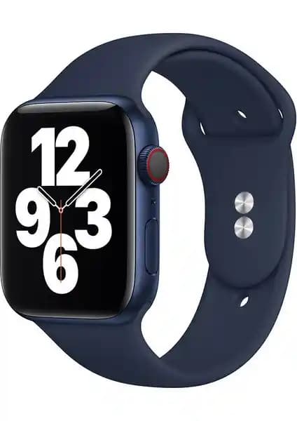 Apple Watch 3-6 için gece mavisi silikon kayış, dayanıklı ve şık tasarım