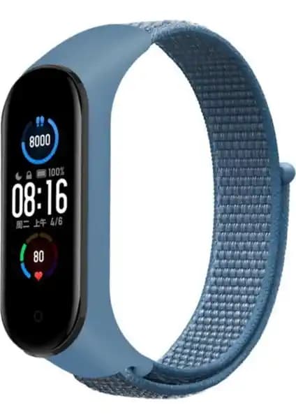 Furenfa Xiaomi Mi Band 5 ve 6 Uyumlu Mavi Loop Dokuma Kayış Şık ve Dayanıklı
