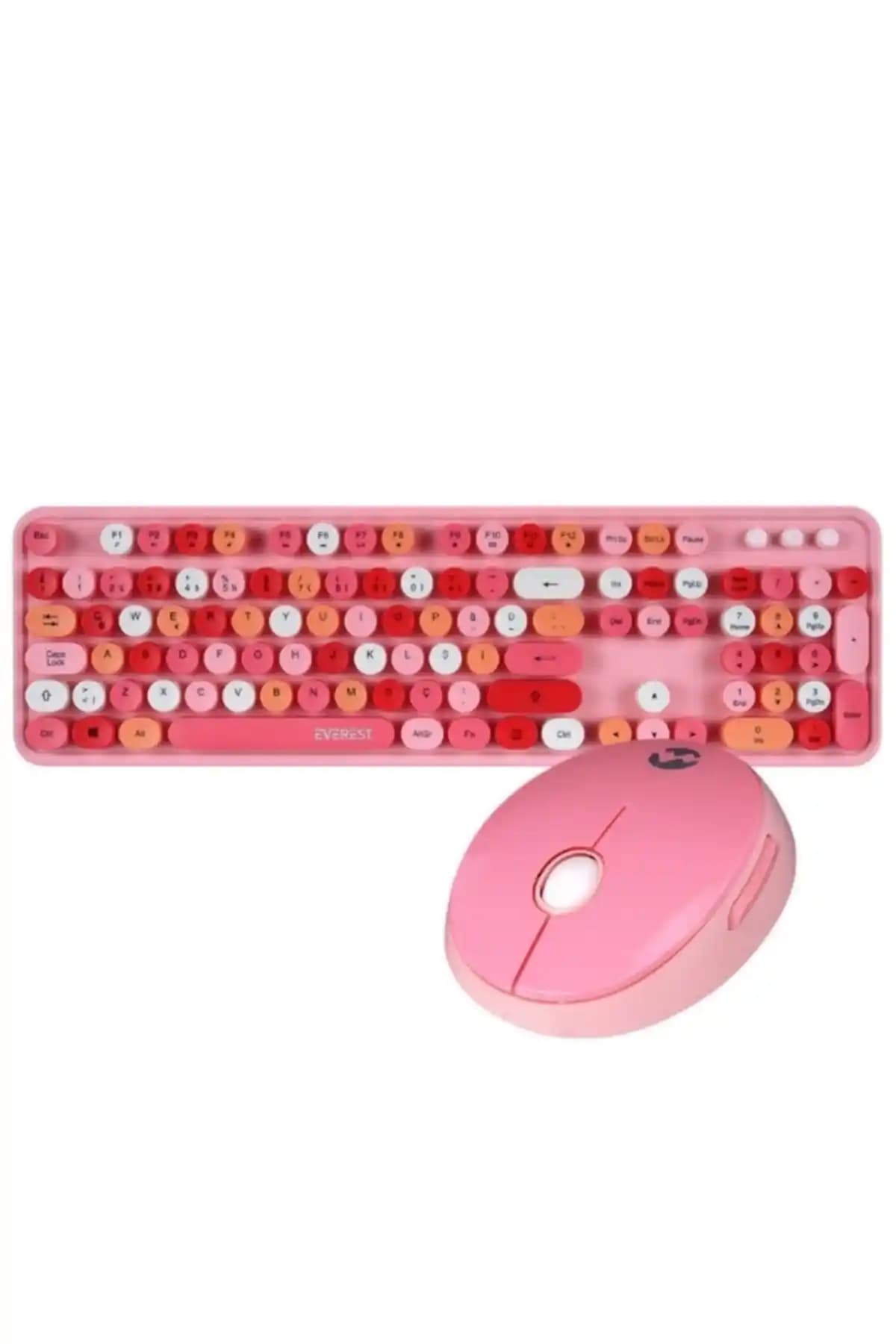 Everest Renkli Kablosuz Klavye ve Mouse Seti - Şirin ve Konforlu Tasarım