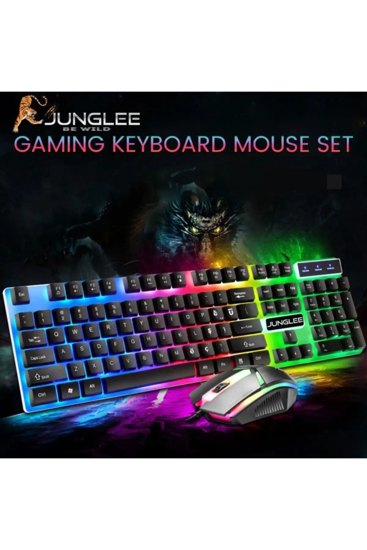 JUNGLEE Led Işıklı Oyuncu Klavye Mouse Seti Modern Tasarım ve Dayanıklılık Sunar