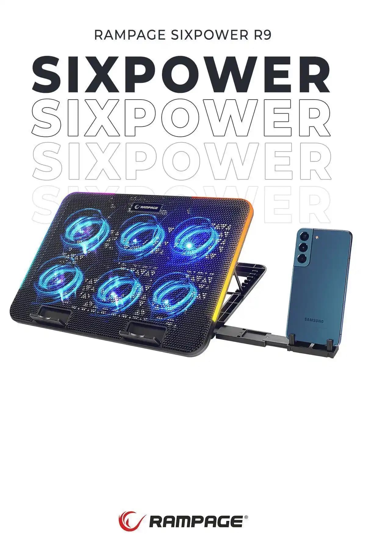 Rampage SIXPOWER R9 6 Fan RGB Işıklı Telefon Uyumlu Notebook Soğutucu Stand