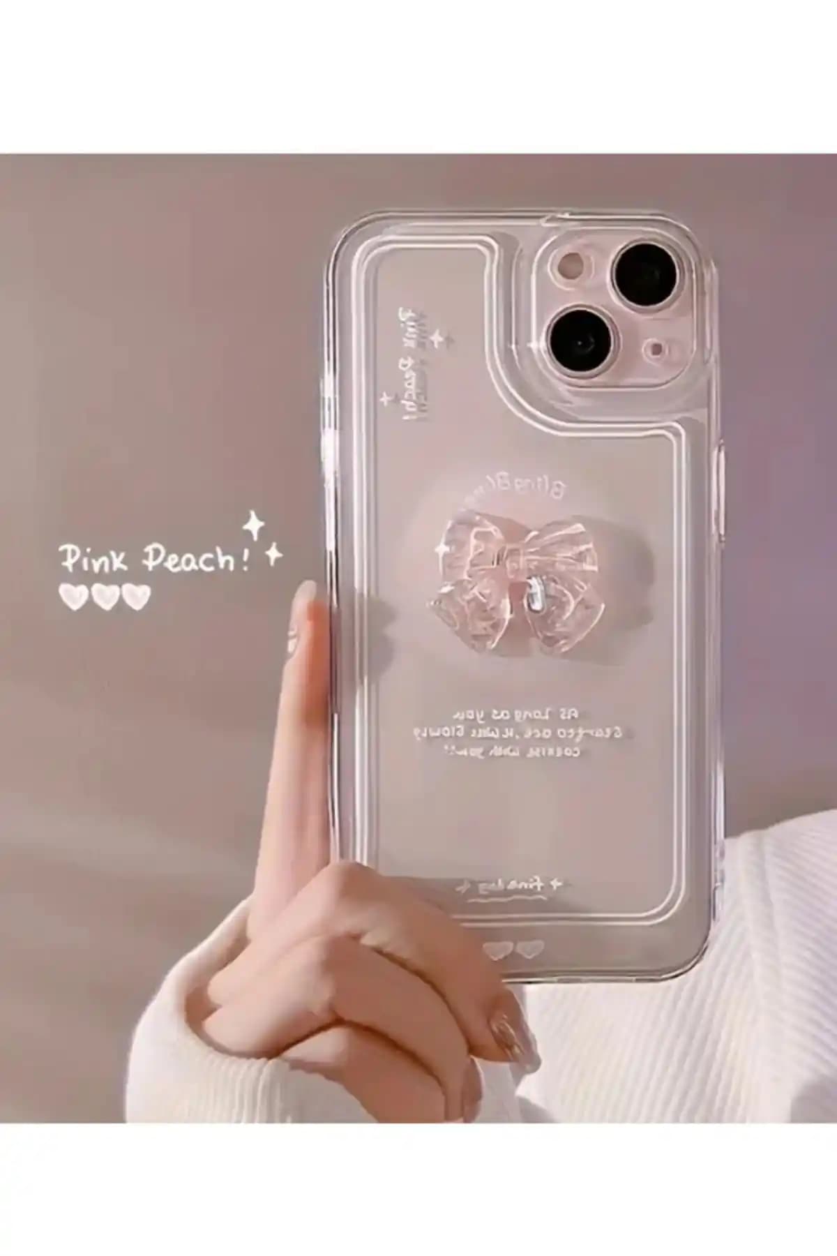 Apple iPhone 13 Uyumlu Şeffaf 3 Boyutlu Kurdele Detaylı Silikon Kılıf