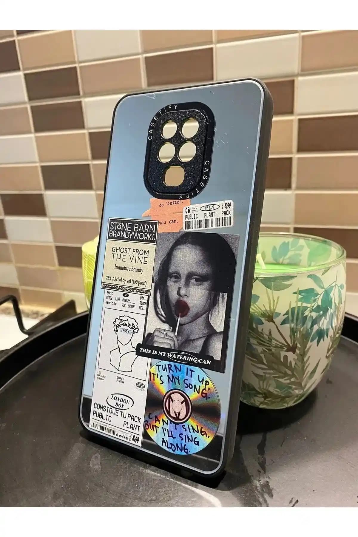 Aynalı Monoliza Desenli Xiaomi Redmi Note 9s Uyumlu Telefon Kılıfı Güçlü Koruma ve Şık Tasarım