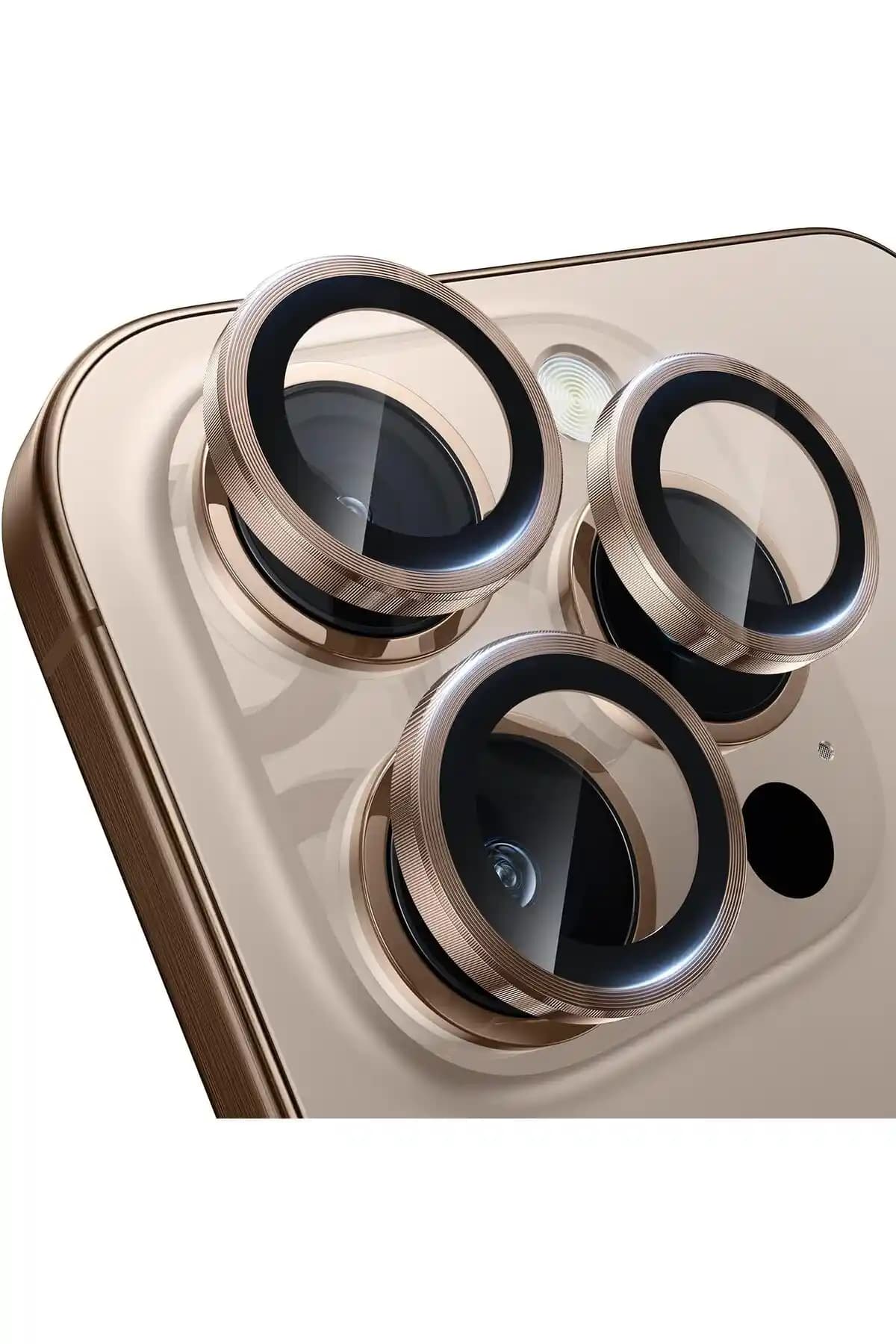 EVAX Metal Lens Koruyucu iPhone 16 Pro Max ve 16 Pro İçin Dayanıklı ve Şık Çöl Titanyum Tasarımı