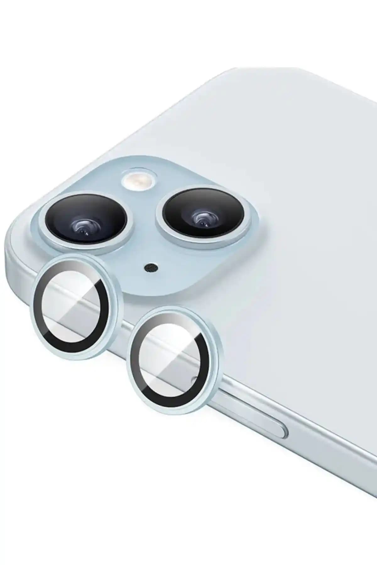 Fibaks Apple iPhone 15 ve 15 Plus Kamera Koruma Renkli Lens Temperli Cam