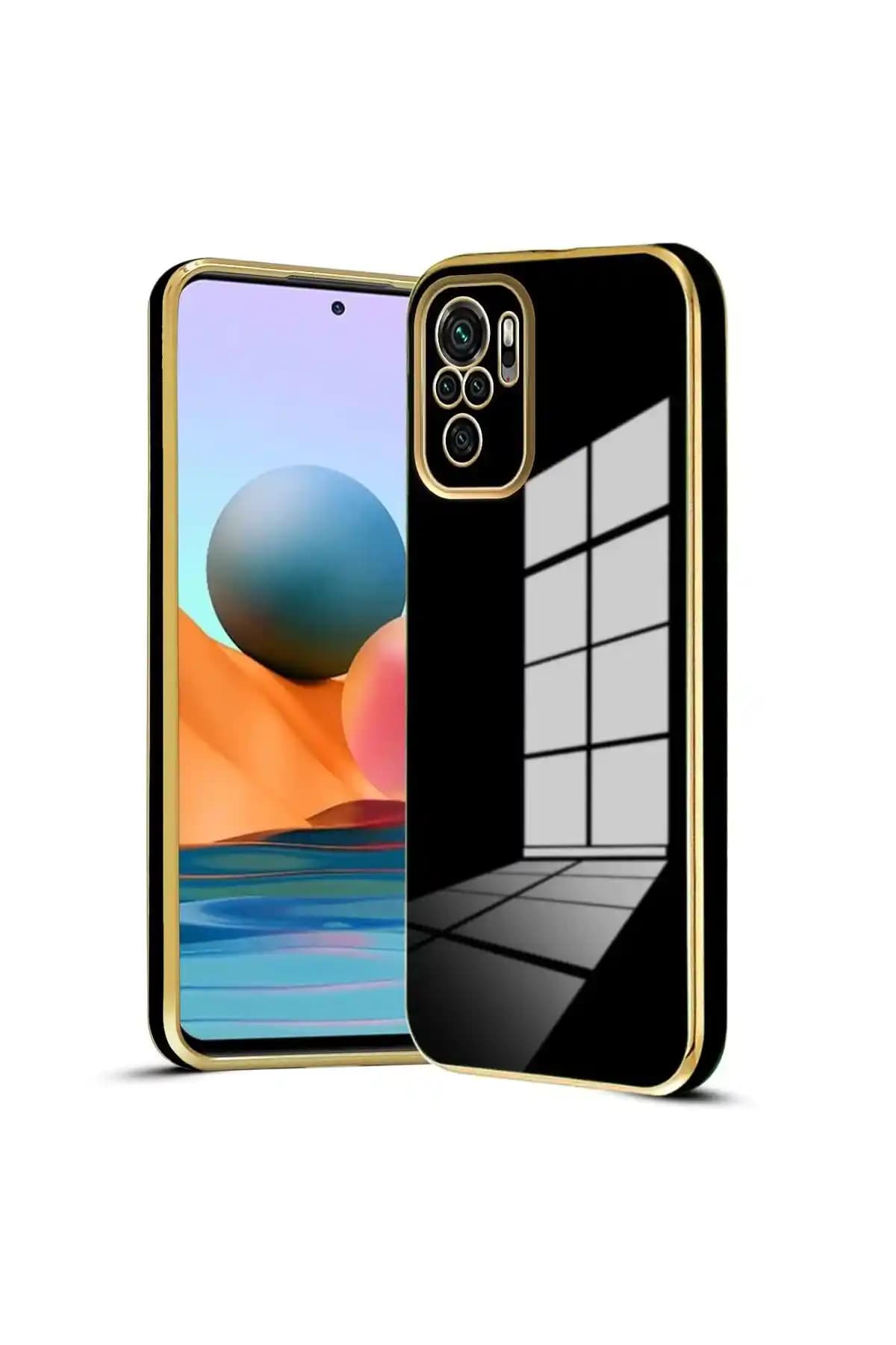 Fibaks Redmi Note 10 ve 10s için şık ve koruyucu silikon kılıf, parlak altın detaylar ve dayanıklı tasarım