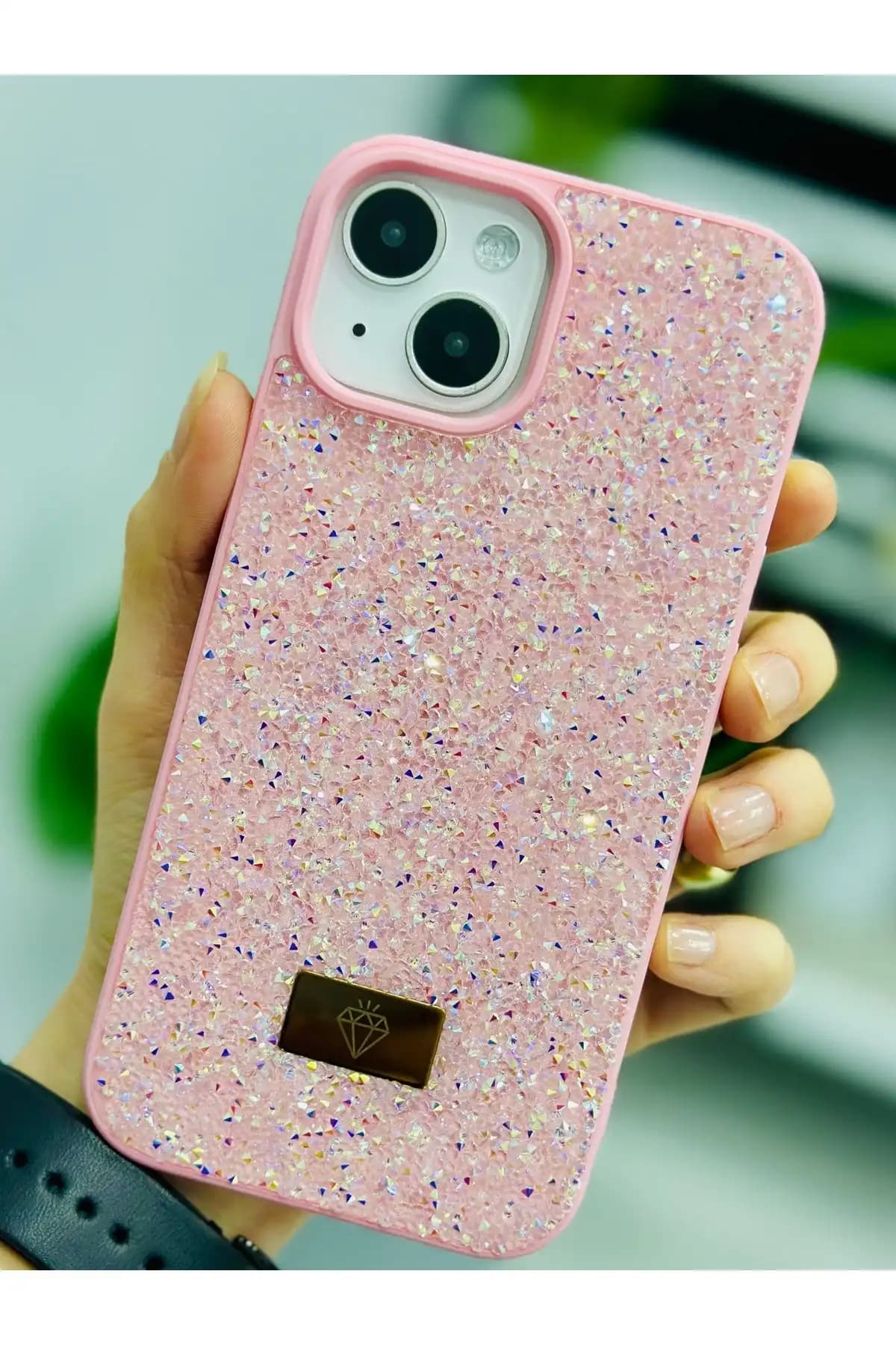 Go Aksesuar iPhone 13, 14 ve 15 Uyumlu Elmas Tasarımlı Parlak Silikon Kılıf
