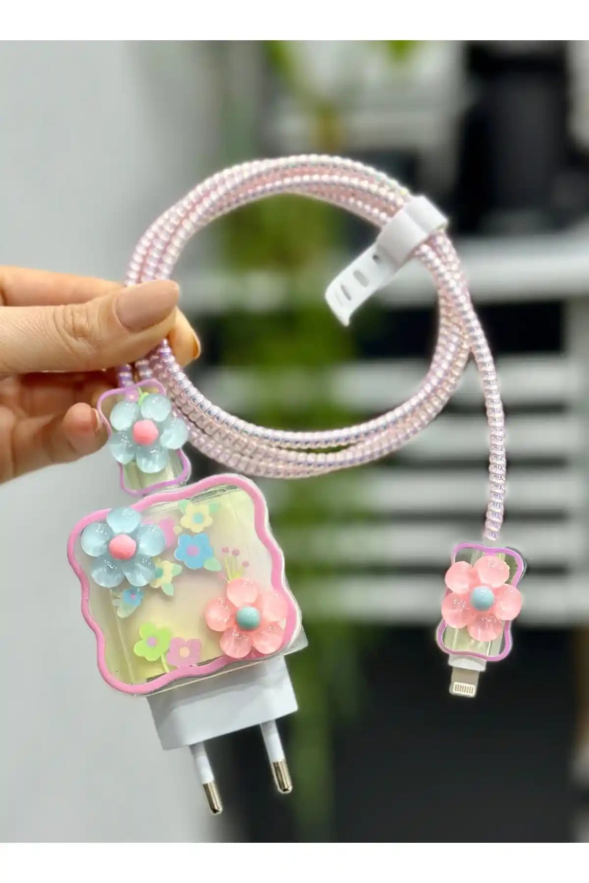 Go Aksesuar iPhone 18/20 Uyumu Şarj Koruma Seti 5 Parça Kablo ve Şarj Cihazı Koruyucu