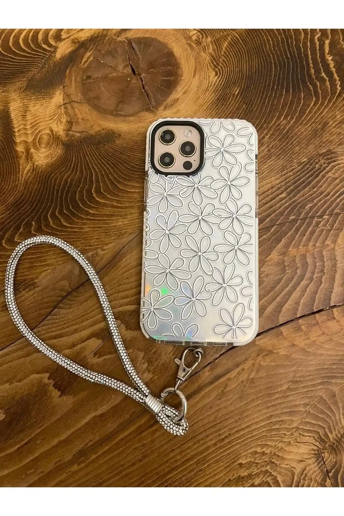 Gü<müş> Renkli Taşlı Janjanlı Telefon Bilek Askısı - Estetik ve Koruyucu Tasarım