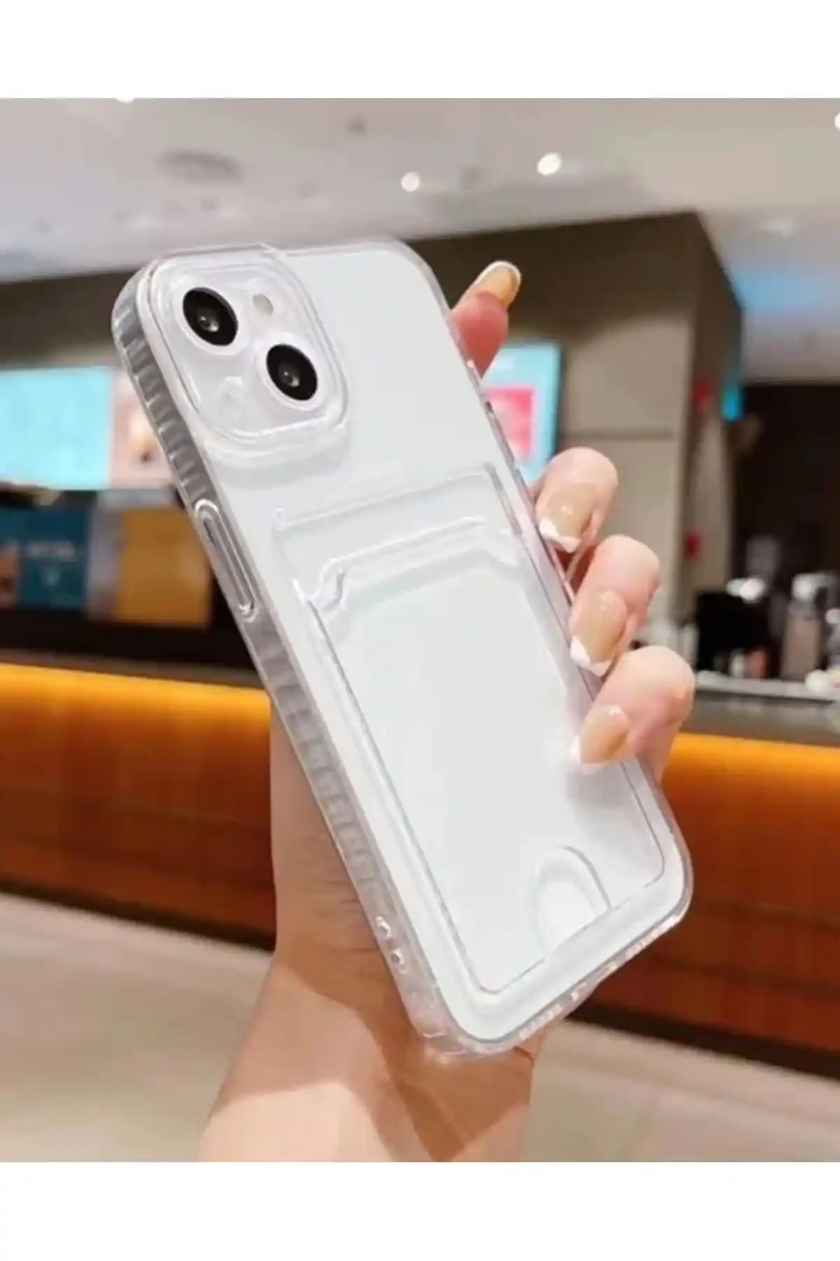 iPhone 13 ve 14 için şeffaf kartlıklı kamera koruma kılıfı yüksek kalite
