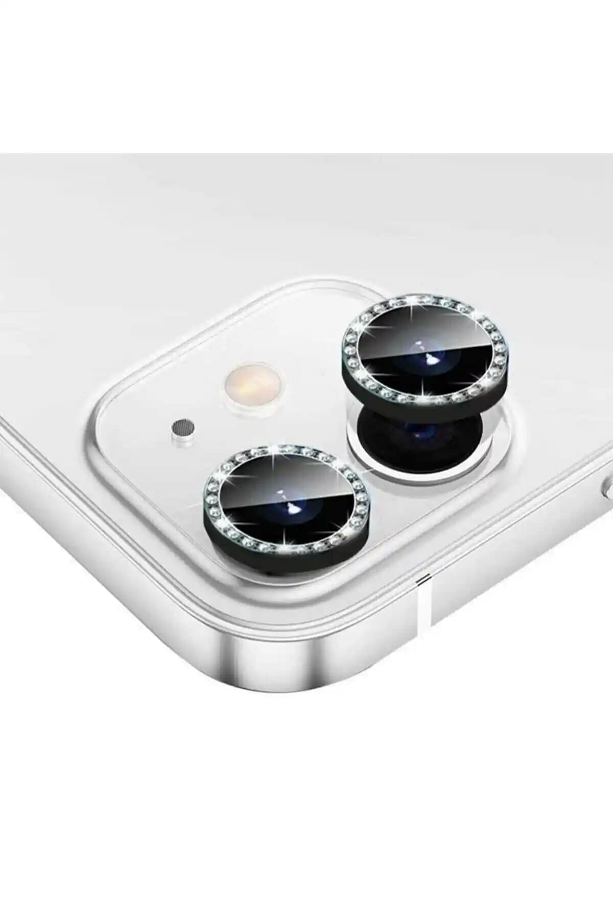 KVK PRİVACY Siyah Taşlı Kamera Lens Koruyucu iPhone 11 ve 12 Modelleri İçin Güçlü Koruma