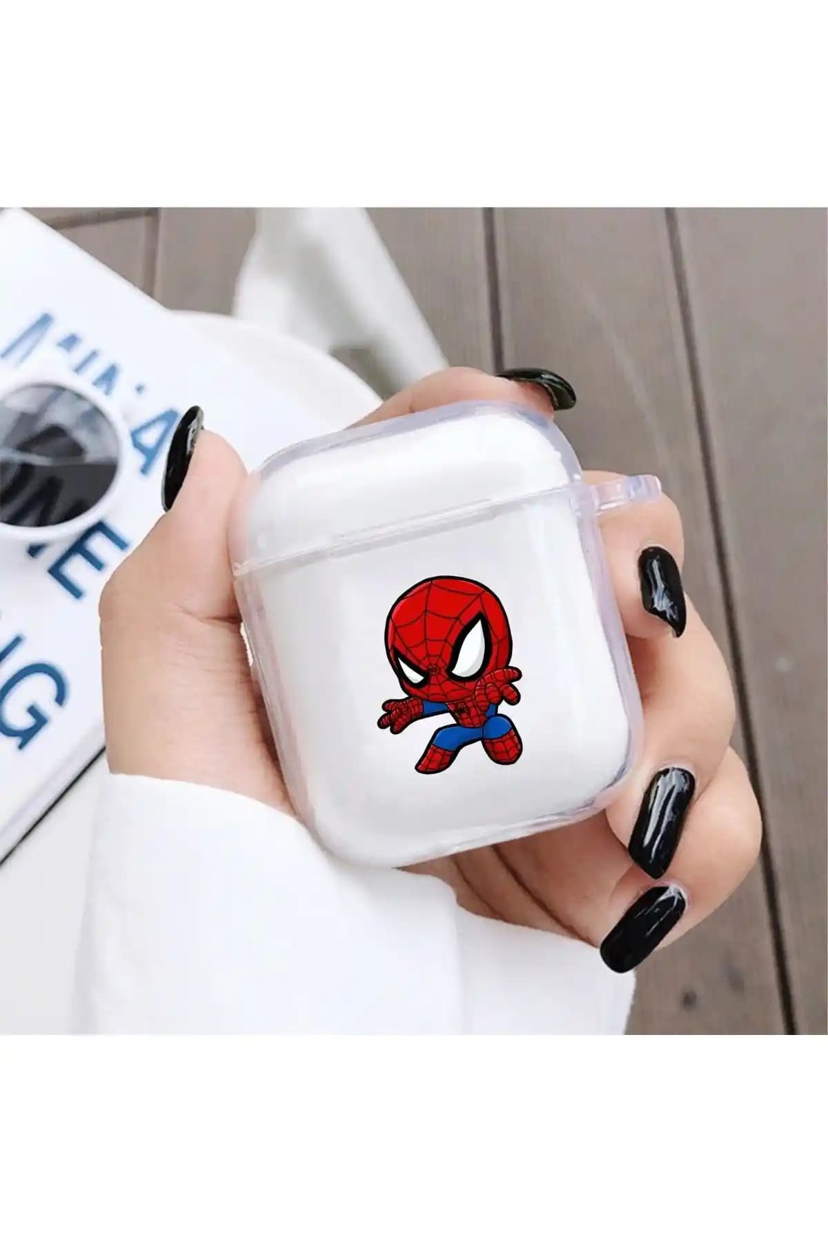 Mooodcase Baby Spiderman Desenli Şeffaf Kulaklık Kılıfı Apple AirPods 2. Nesil için dayanıklı ve şık koruma