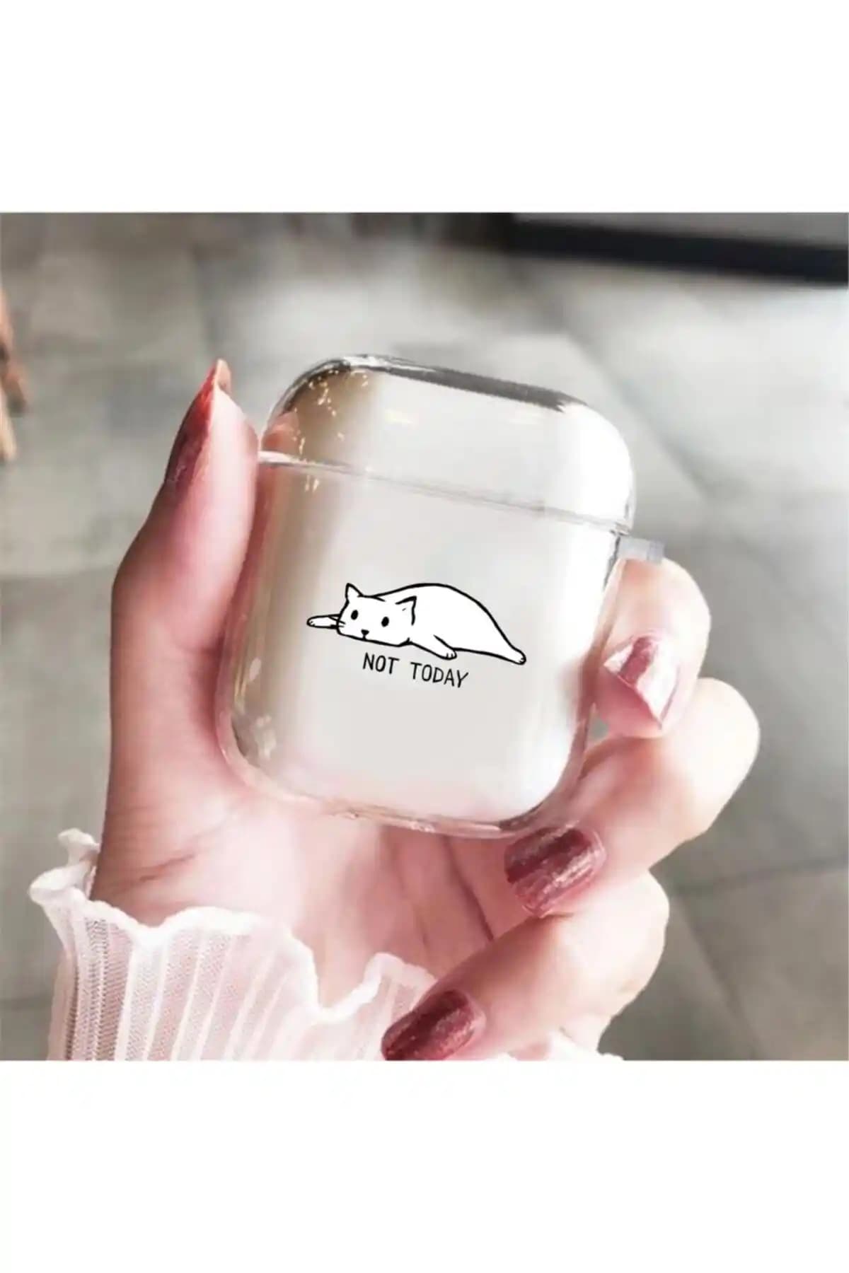 Mooodcase Premium Silikonlu Not Today Desenli Şeffaf Kablosuz Kulaklık Kılıfı