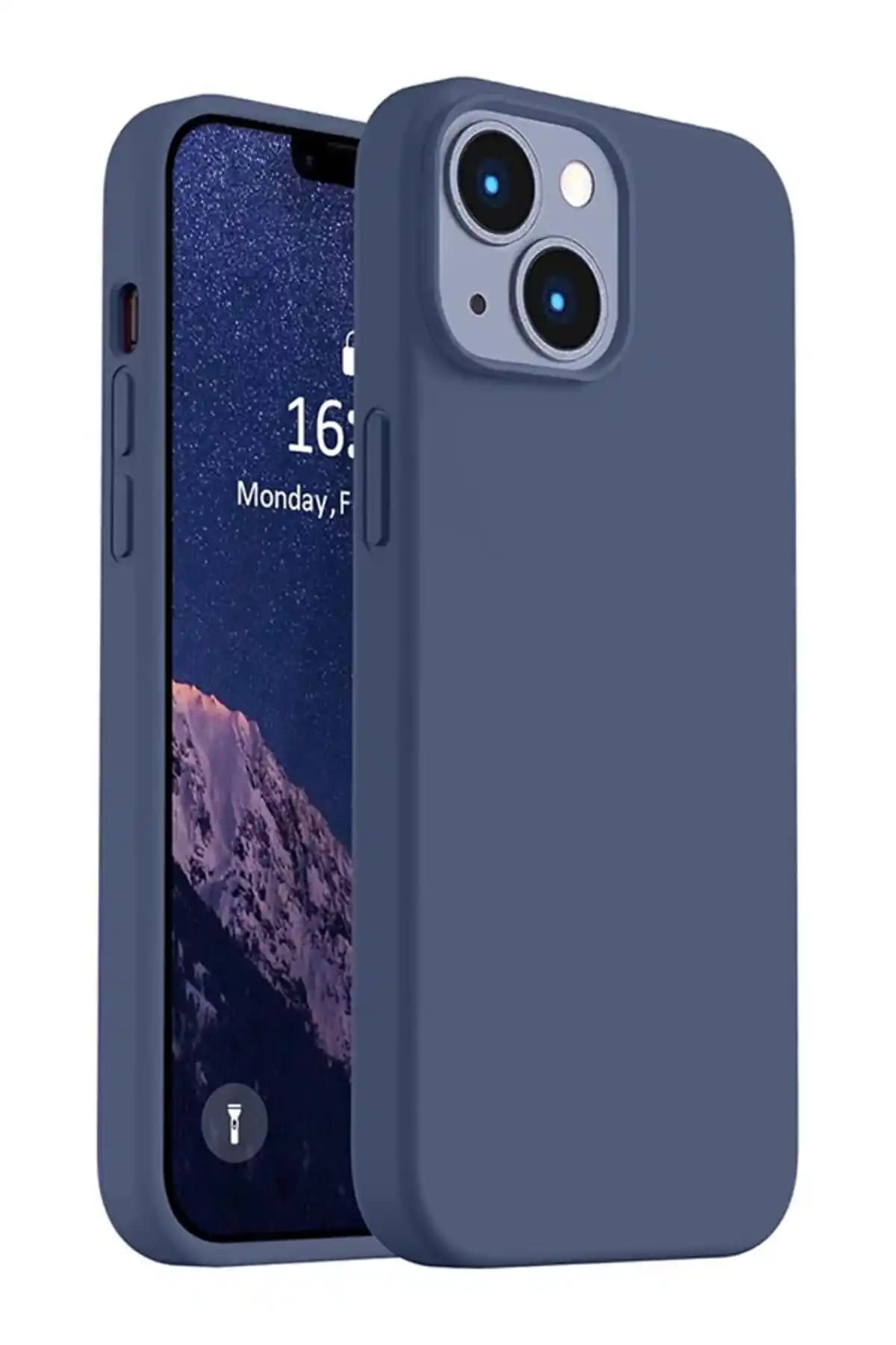 TrendCell Lacivert Kadife Premium Silikon Kılıf iPhone 13 ve 14 Uyumlu