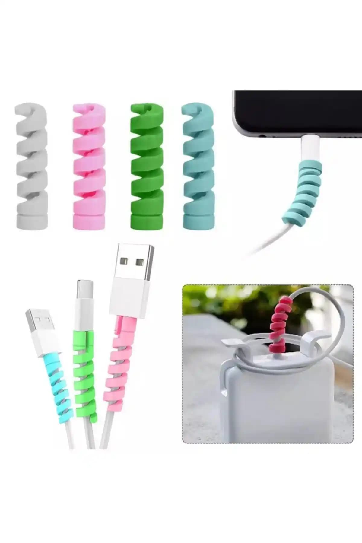 Ucuzmi Sipiral Kablo Koruyucu Silikon Set 4'lü Paket ile Kablo Güvenliği ve Estetiği