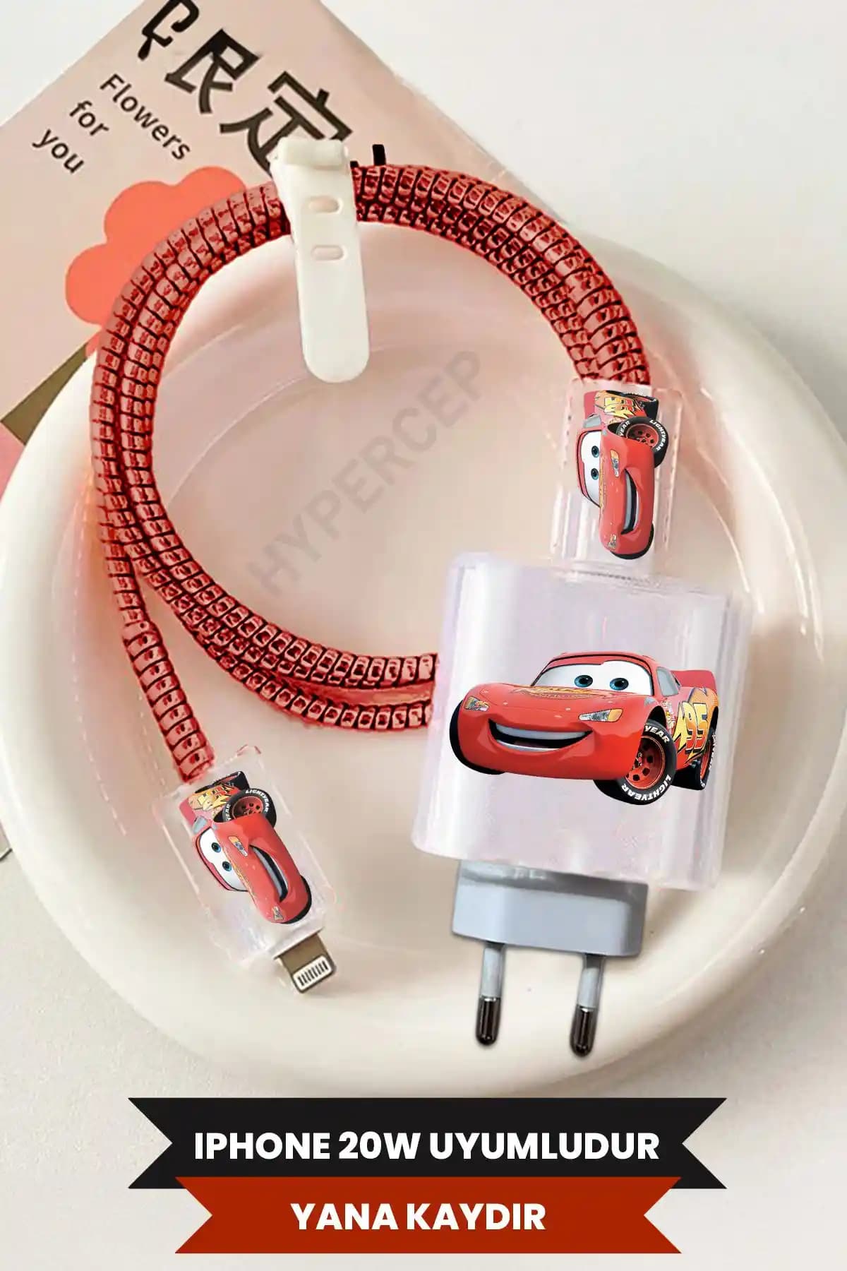 WANNA PROTECT iPhone 20W Uyumlu McQueen Şeffaf Şarj Başlığı Adaptörü ve Koruma Seti