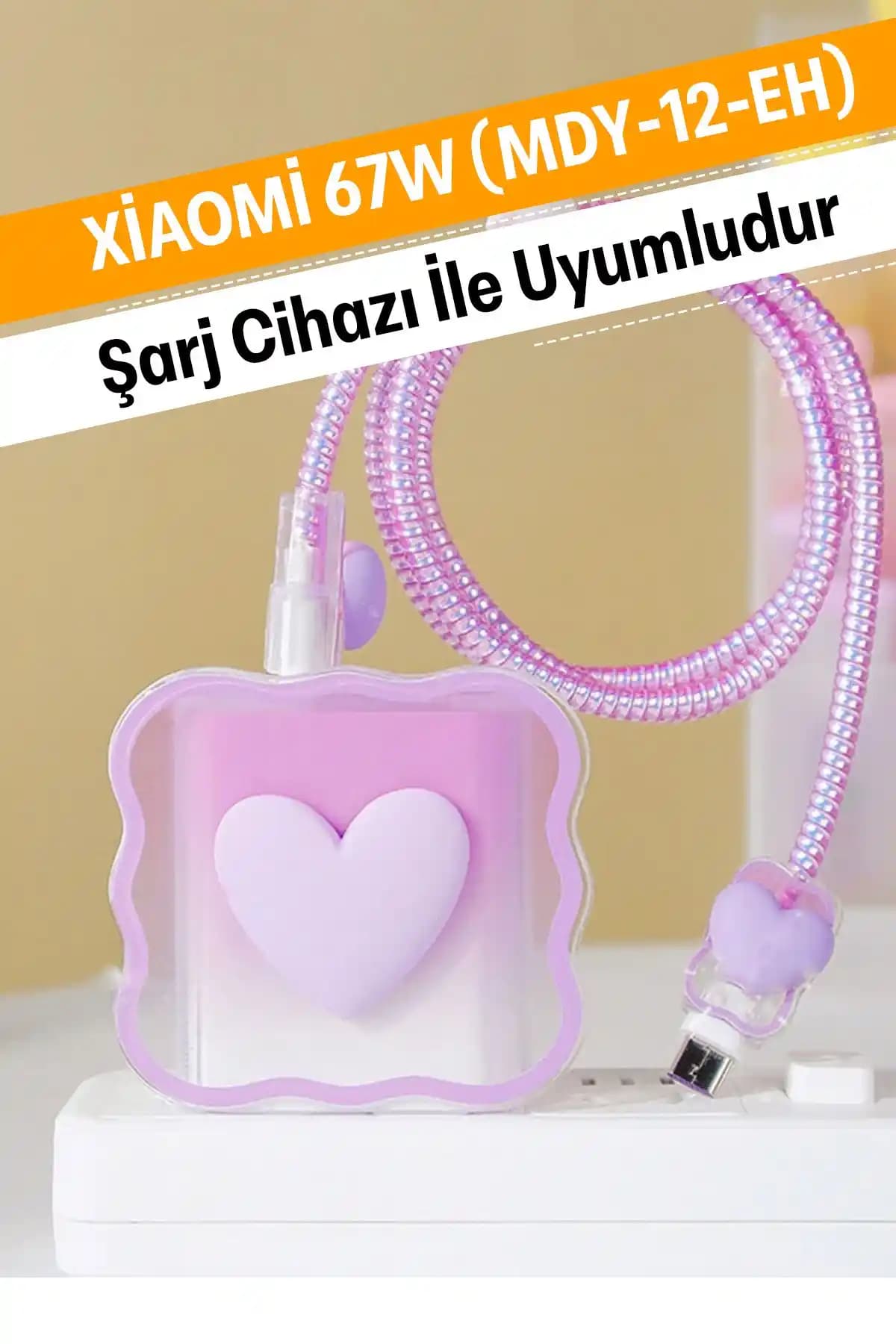 Xiaomi 67W Uyumlu Şeffaf ve Mor Renkli Şarj Başlığı Adaptörü ve Koruma Seti