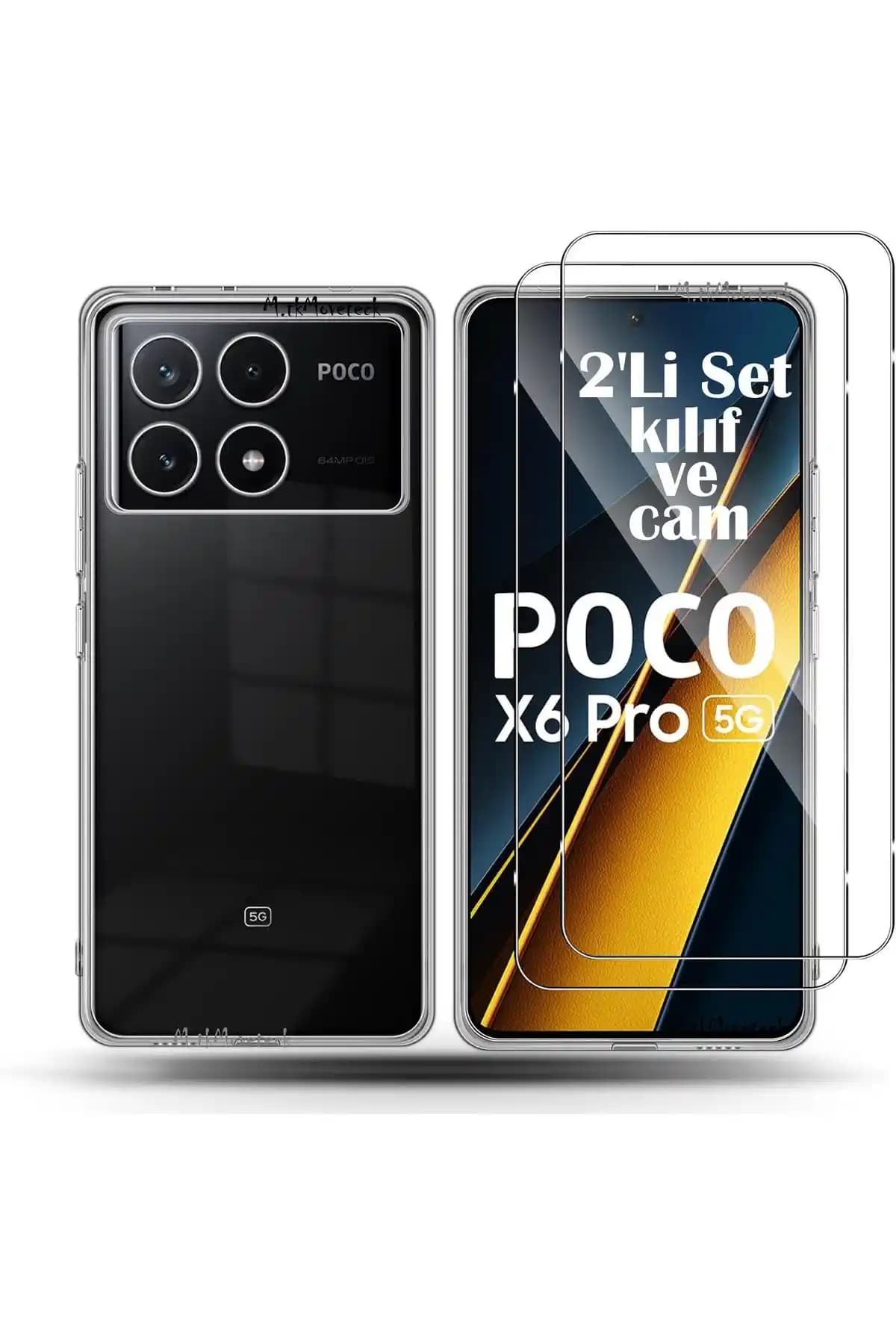 Xiaomi Poco X6 Pro için Şık ve Koruyucu Silikon Kılıf ve Ekran Koruyucu Seti