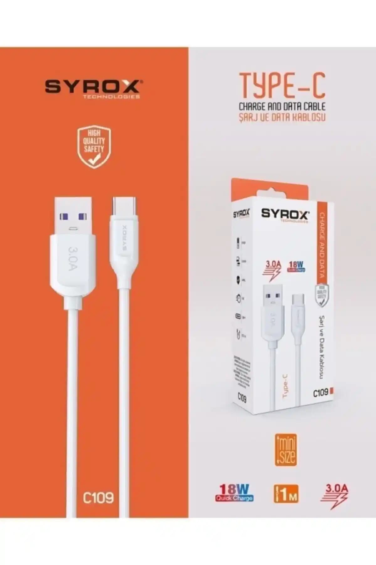 Syrox C109 Type-C 18W Hızlı Şarj ve Data Kablosu Modern Teknolojilerin Güçlü Çözümü