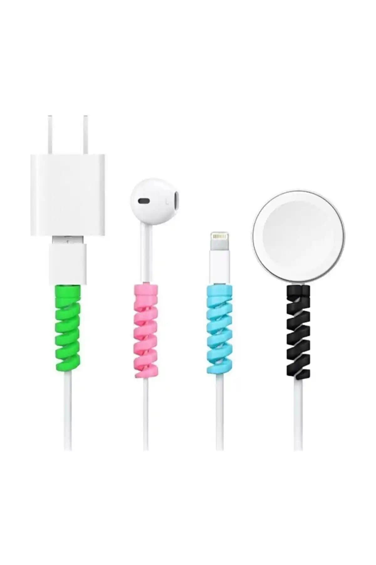TrendCell 4'lü Silikon Spiral Şarj Kablosu Koruyucu Dayanıklı ve Estetik Tasarım