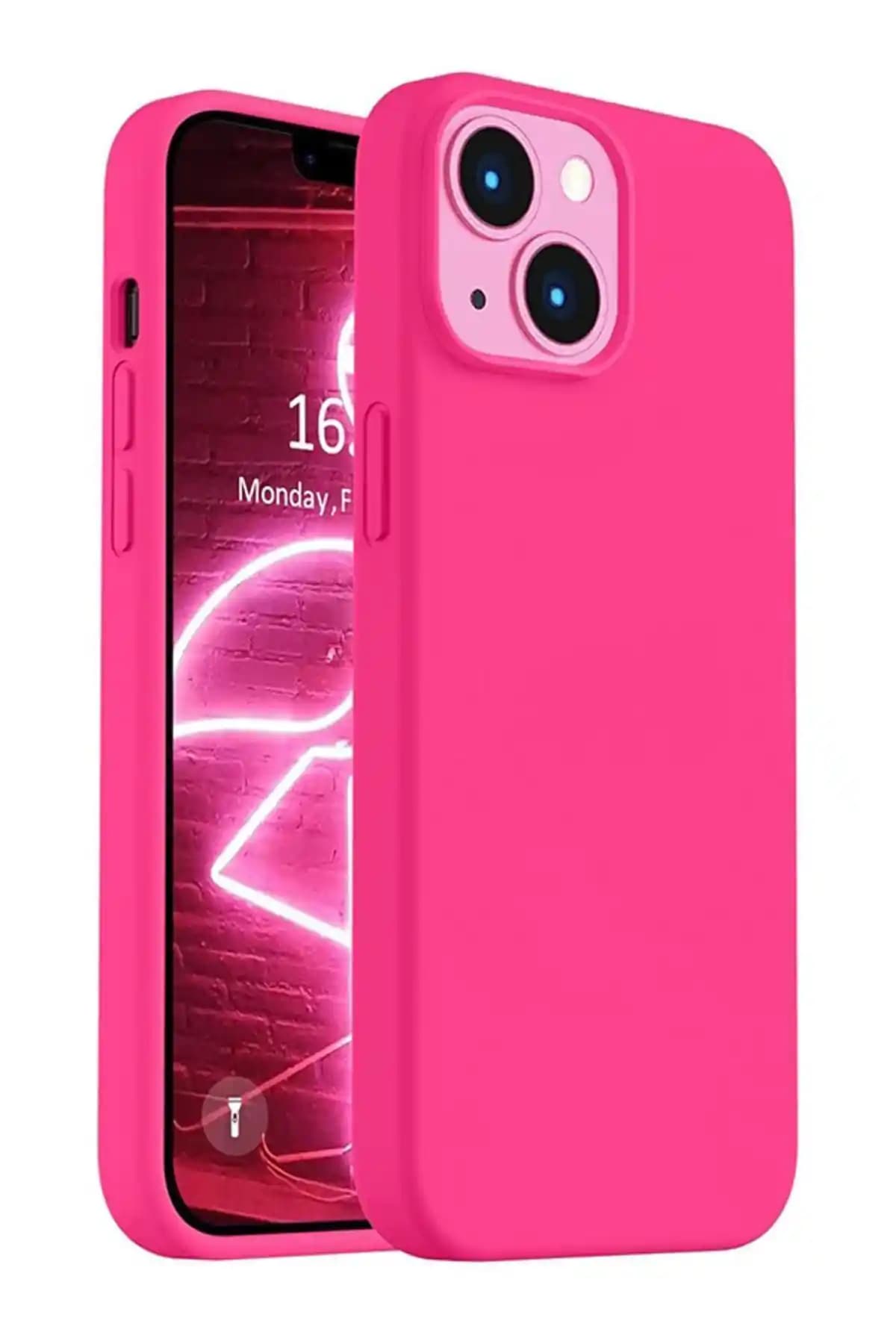 TrendCell Pembe Uyumlu iPhone 13/14 İç Kadife Lansman Silikon Kılıfı