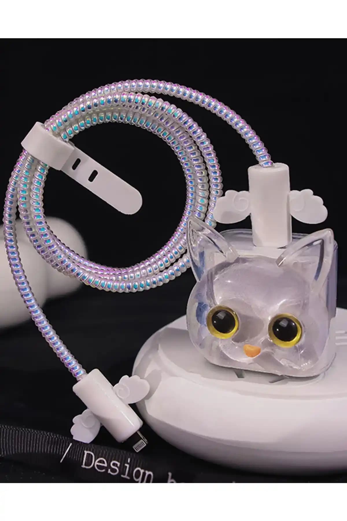 WANNA PROTECT Dayanıklı Figürlü iPhone Şarj Başlığı ve Koruma Kablo Seti